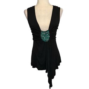 robert rodriguez womens black teal stone v neck tank top small